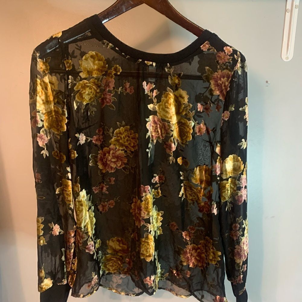 New A Womens Day Black Floral Print Long Sleeve Top Blouse Size XL